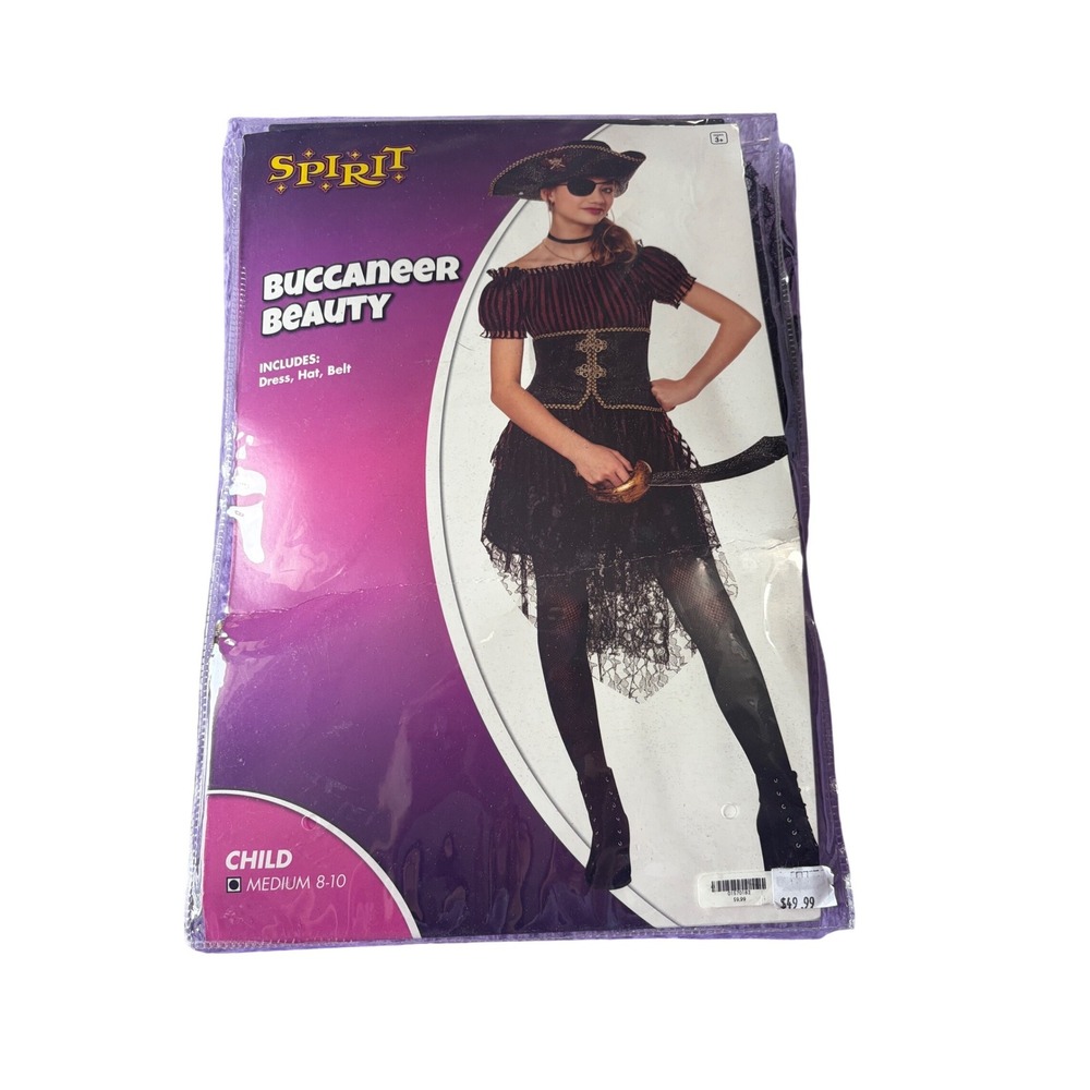 Spirit Halloween Buccaneer Beauty Pirate Costume Kids Medium 8-10 Dress Hat Belt